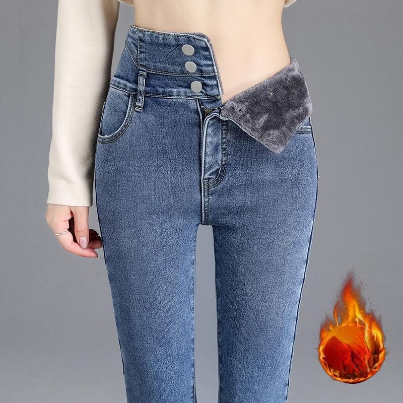 Calça Jeans Feminina Forrada em Lã - Estação do Inverno