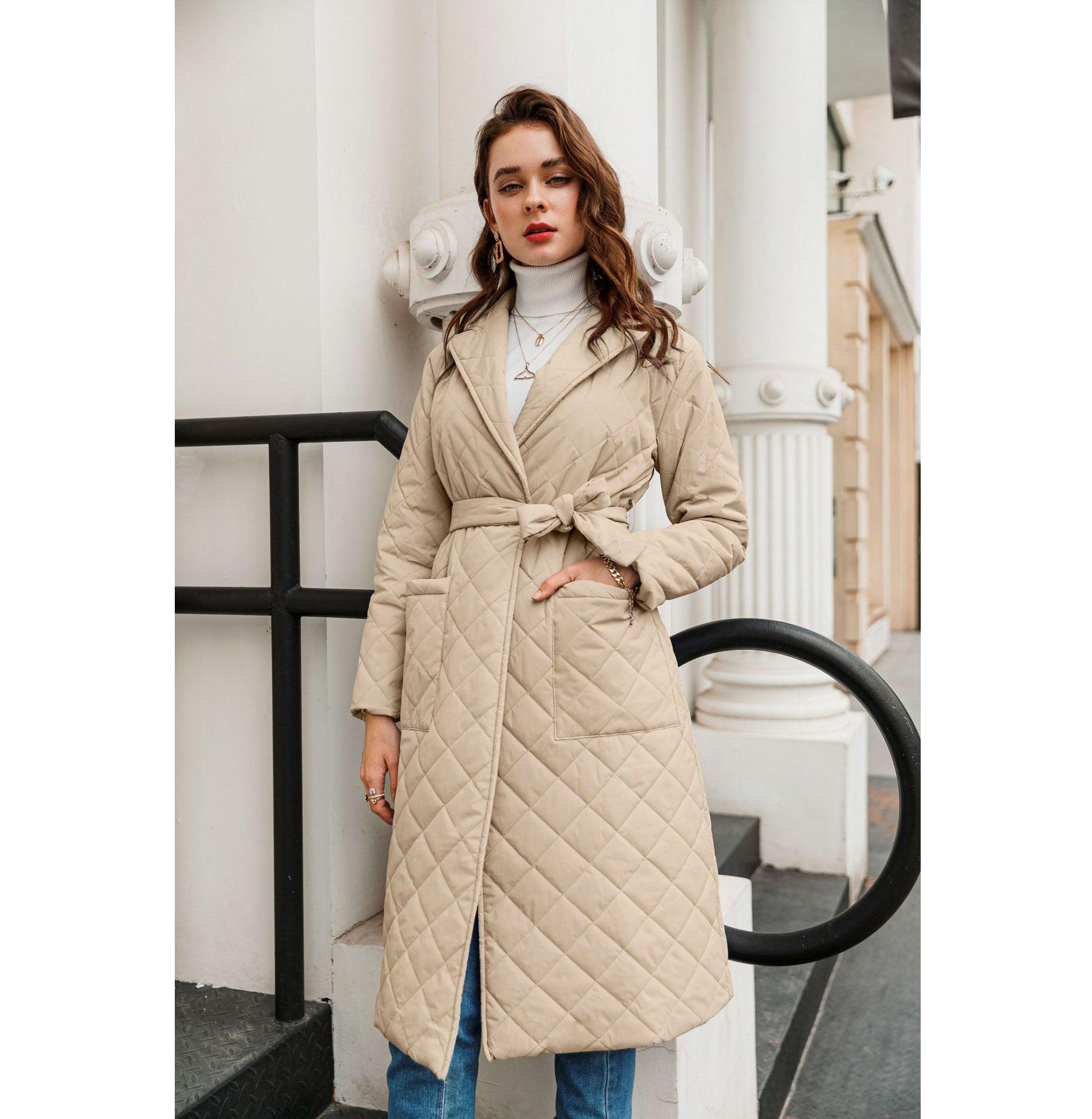 Winter Jackets For Women Plus Size Thicken Puffer Parka Quilted Coat With Tie Waist And Pockets - Estação do Inverno